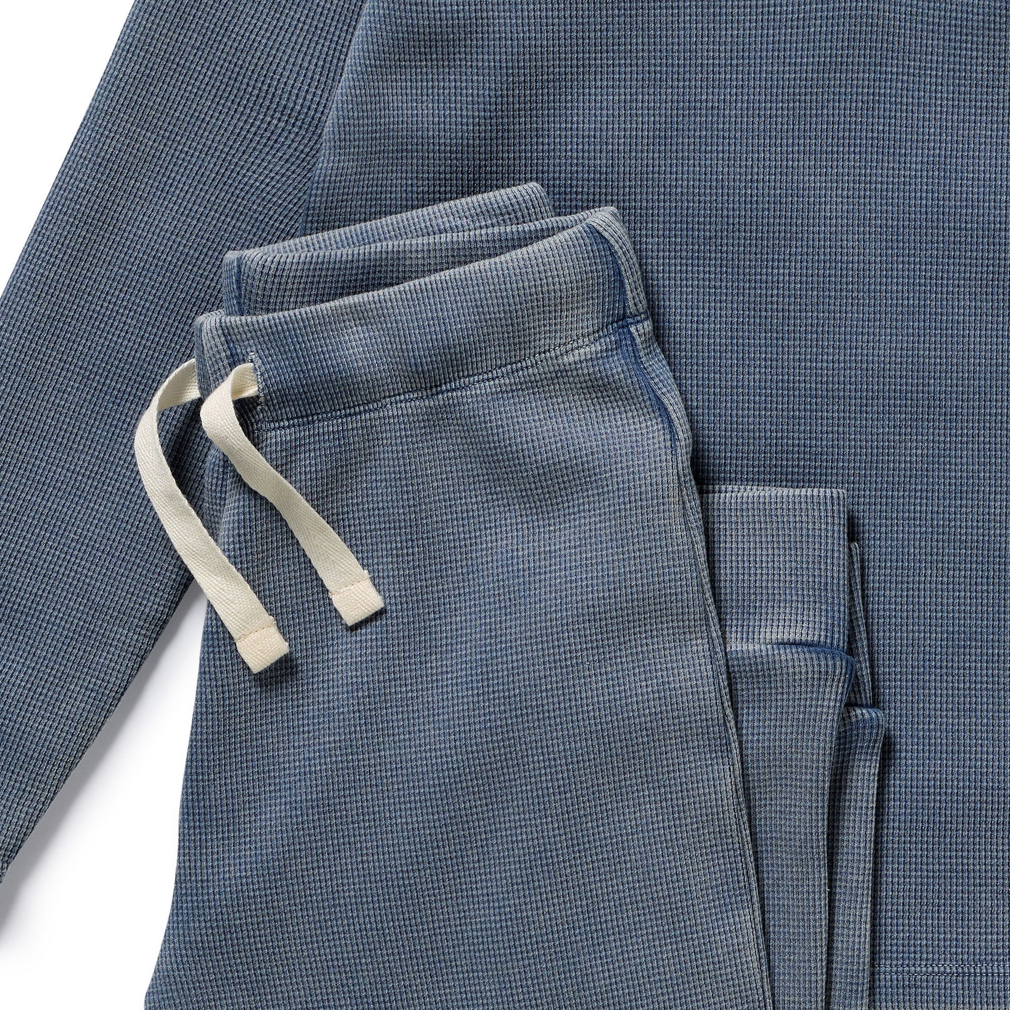 Wilson & Frenchy organic waffle henley pyjamas in twilight blue