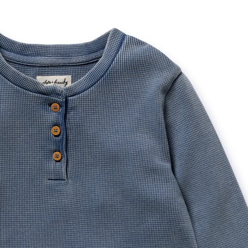 Wilson & Frenchy organic waffle henley pyjamas in twilight blue