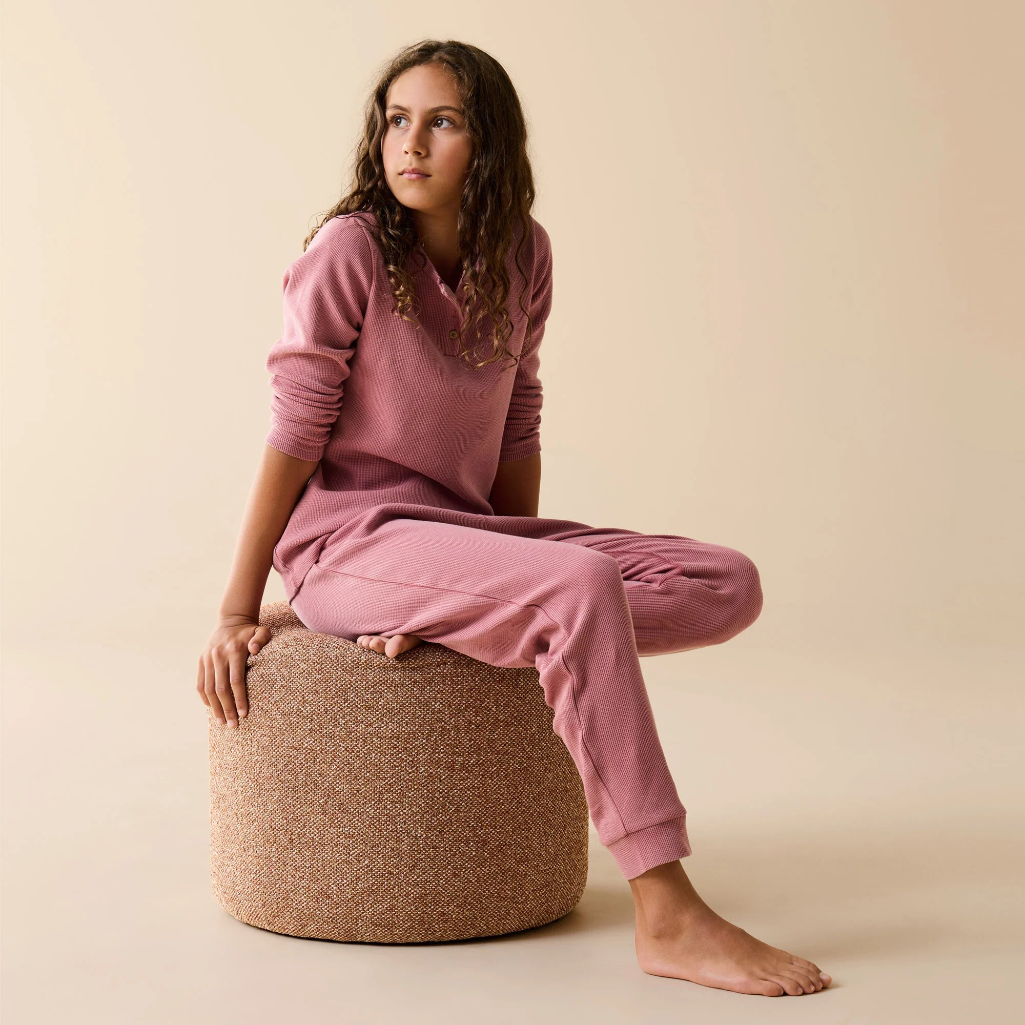 Wilson & Frenchy organic waffle henley pyjamas in plum