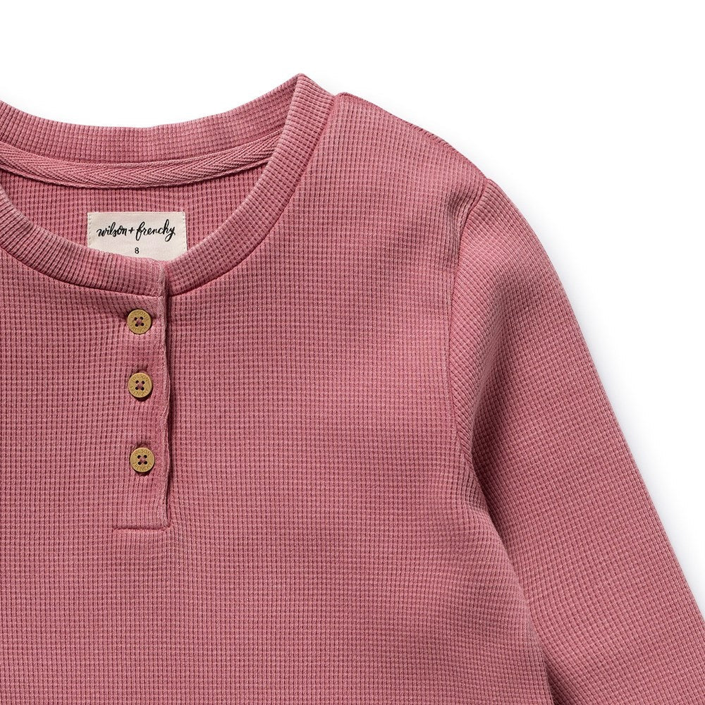 Wilson & Frenchy organic waffle henley pyjamas in plum