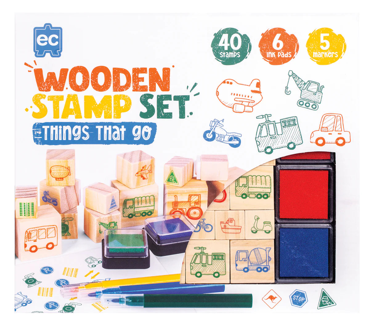 EC wooden stamp set 51pc -  things that go