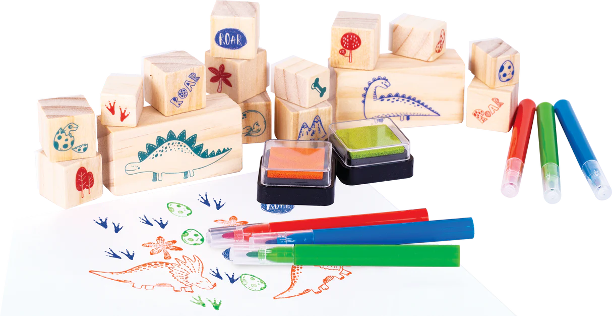 EC wooden stamp set 51pc -  dinosaurs