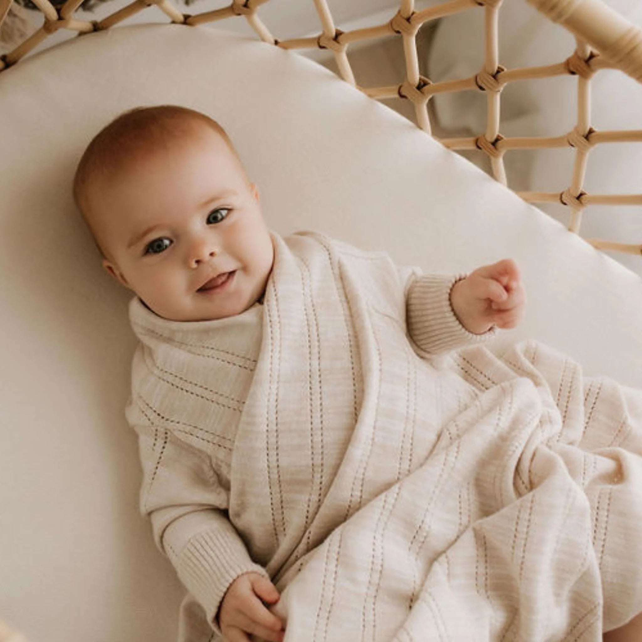 Jujo Baby line pointelle  knitted shwrap in sand