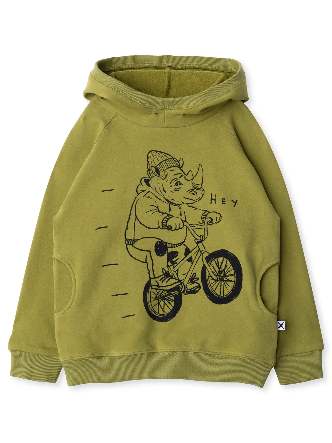 Minti rhino rider furry hood in olive green