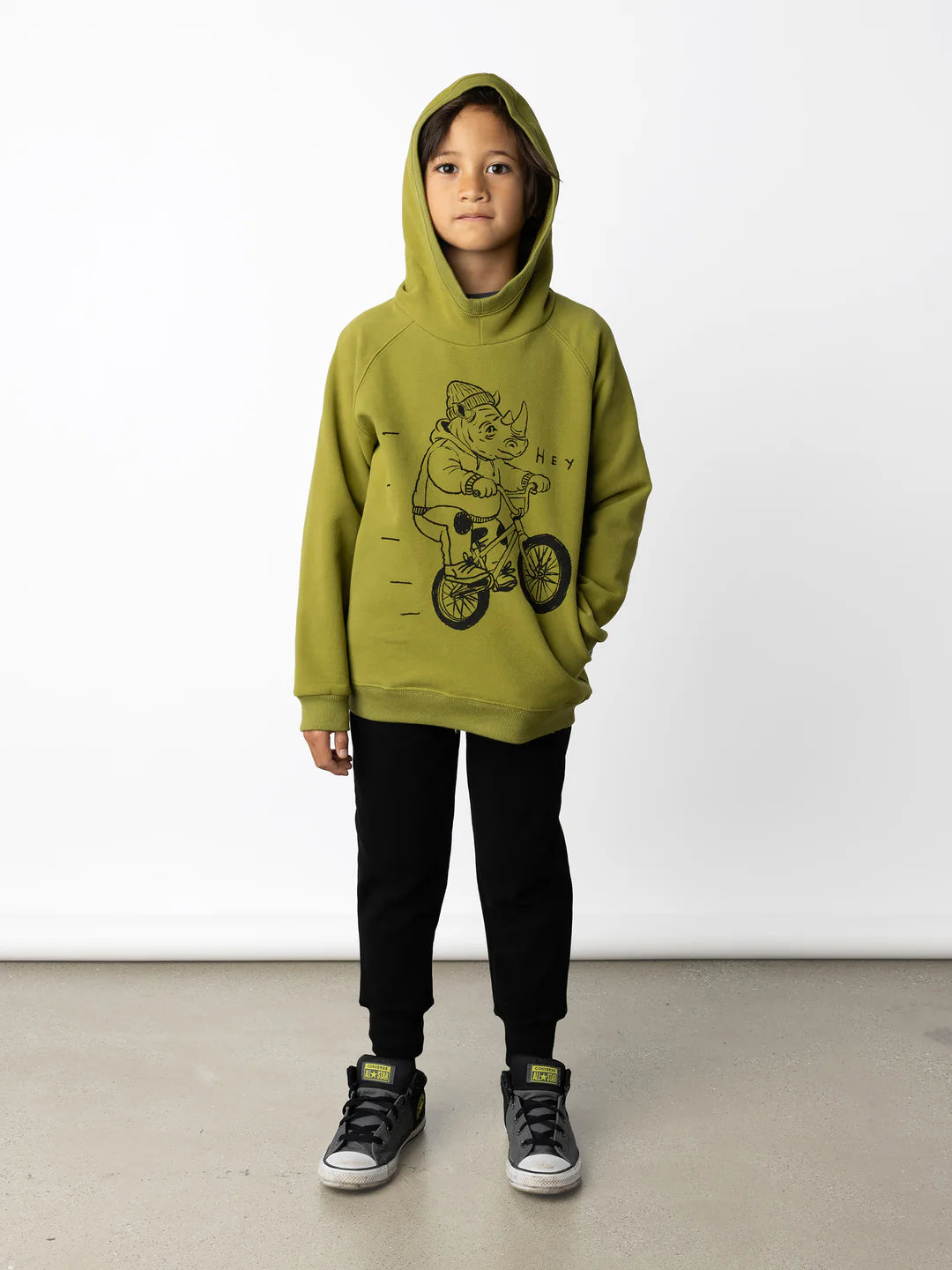 Minti rhino rider furry hood in olive green