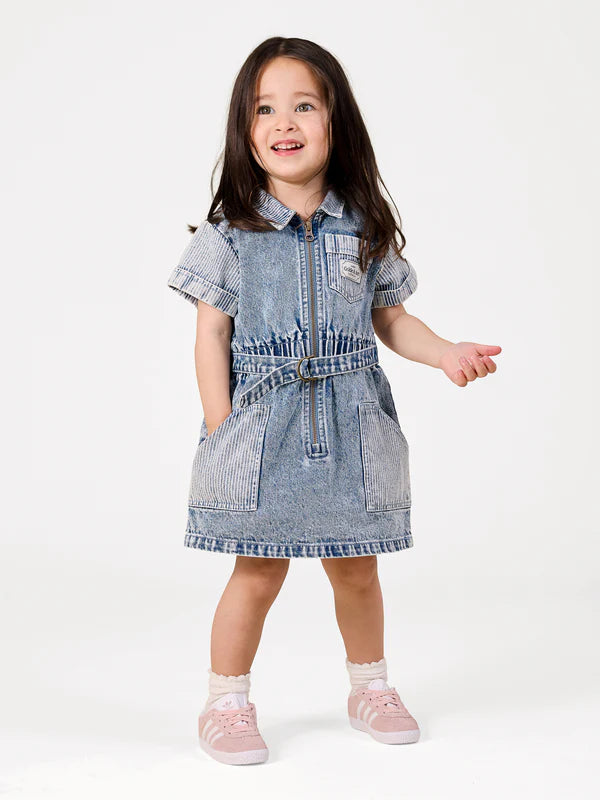 Goldie & Ace Piper Pinstripe Denim Belted Dress