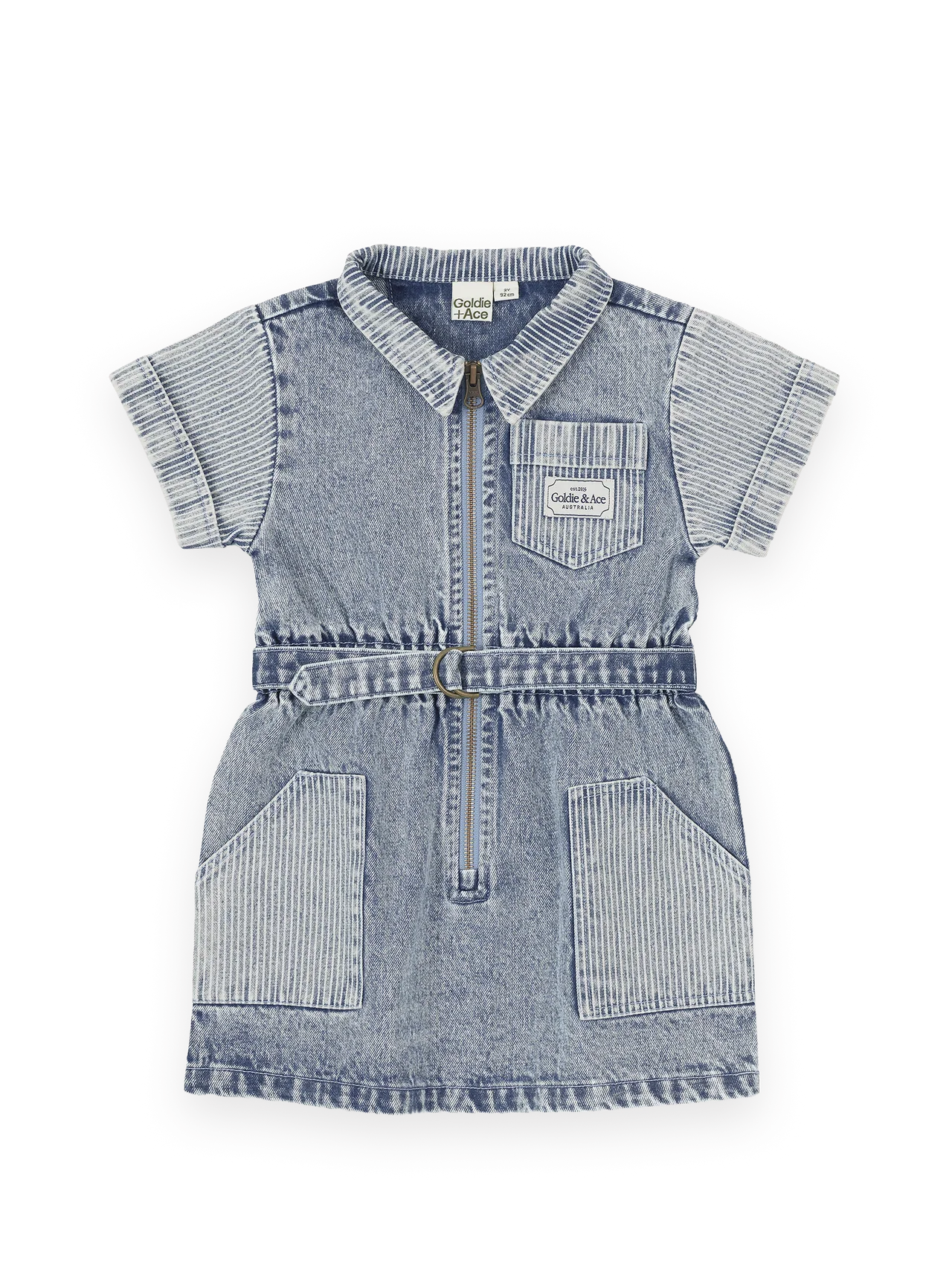 Goldie & Ace Piper Pinstripe Denim Belted Dress
