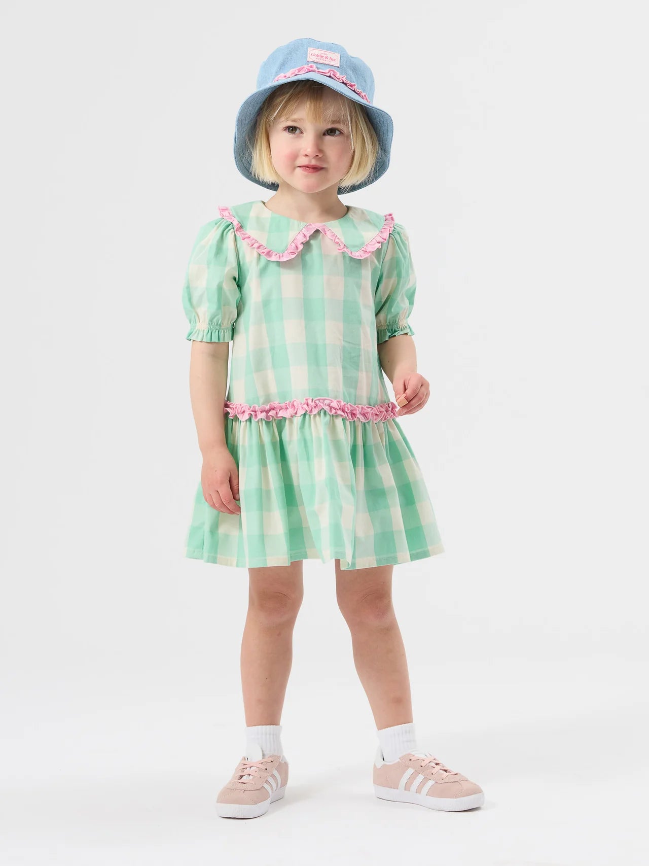 Goldie & Ace Gingham Collar Dress in Green and Pink
