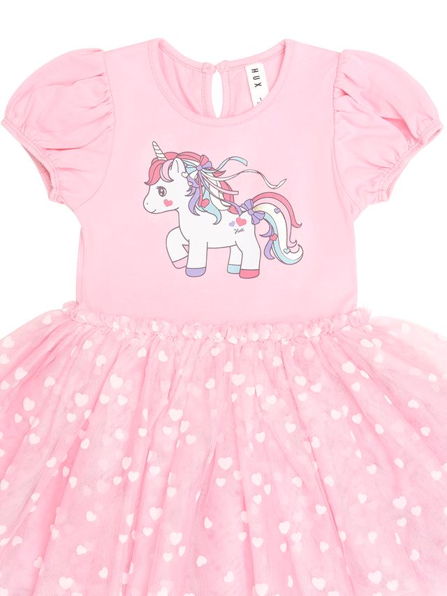 Huxbaby Magical Unicorn Puff Slv Tulle Dress - Strawberry Creme