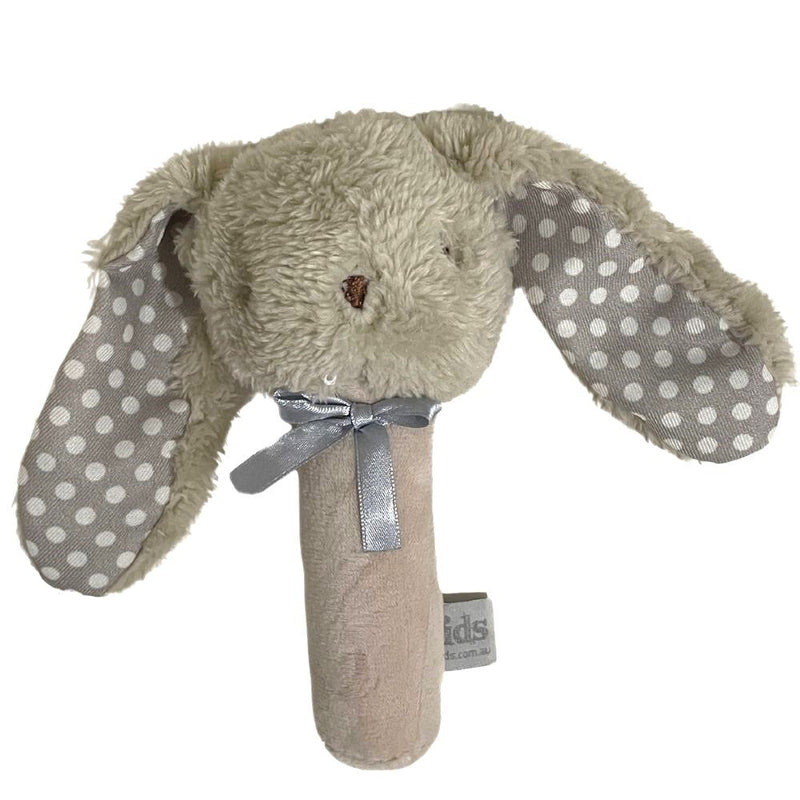 es kids fluffy bunny stick rattle beige/grey 17cm