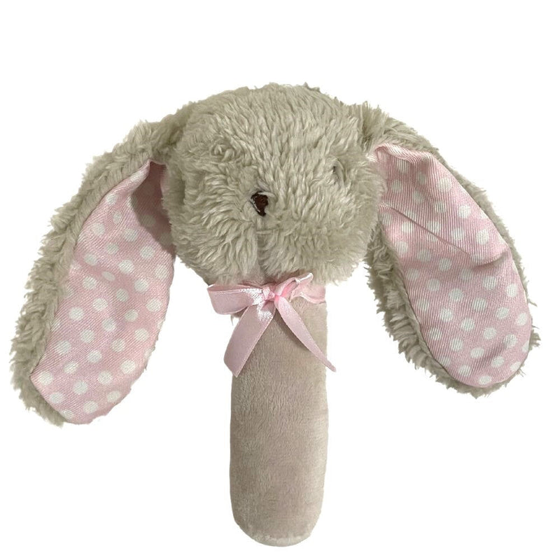 Es kids fluffy bunny stick rattle beige/pink 17cm