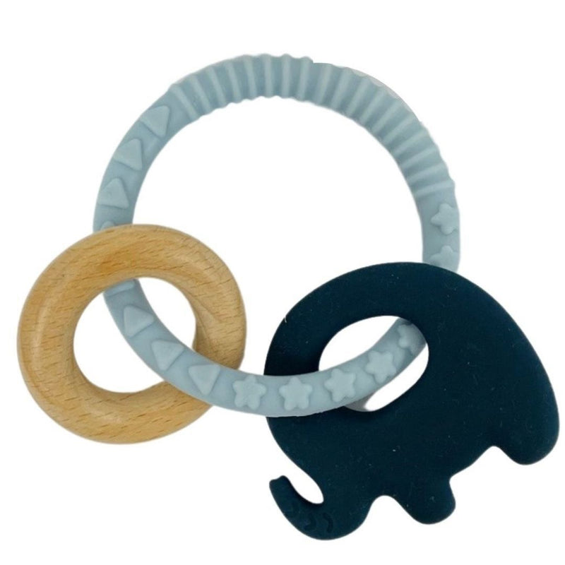 Baby teether silicone ring - elephant in blue