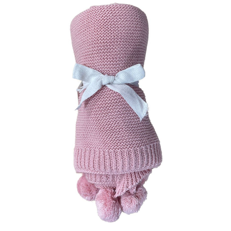 es kids knitted pom pom baby blanket dusty pink 70x100cm