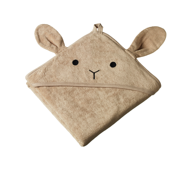 Nature Baby Hooded stretch bath towel in brown bunny embroidery