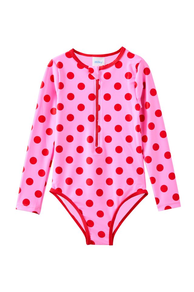 Milky Polka Dot L/S Swimsuit