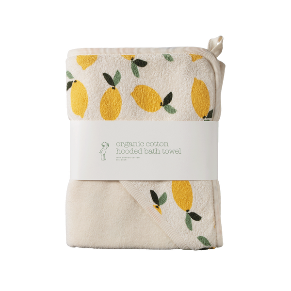 Nature Baby Organic cotton hooded towel in Lemon Print