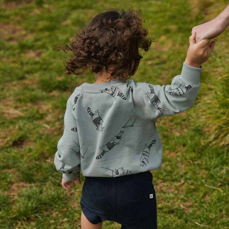 Nature Baby Emerson sweater Raccoon Rhapsody Print