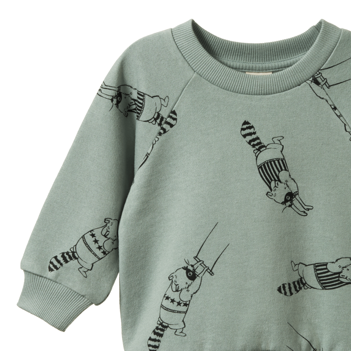 Nature Baby Emerson sweater Raccoon Rhapsody Print
