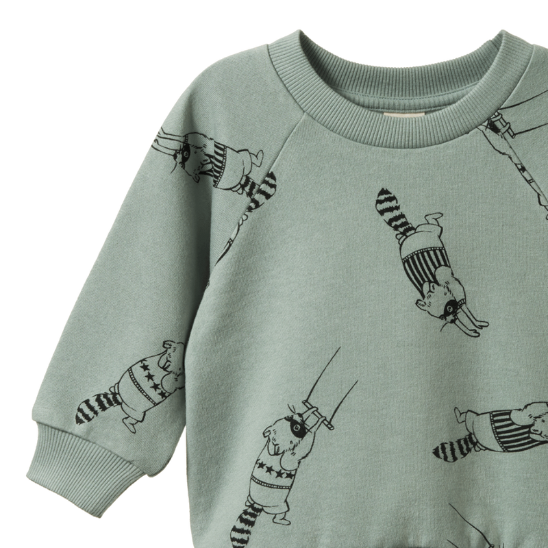 Nature Baby Emerson sweater Raccoon Rhapsody Print