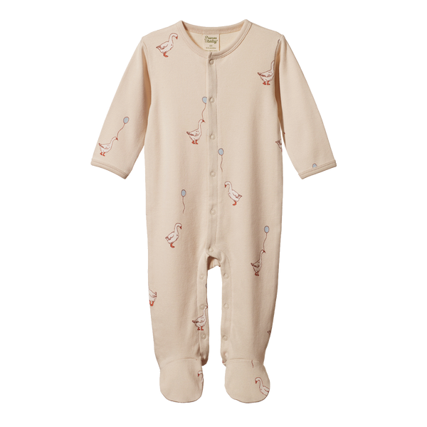 Nature Baby Stretch & Grow suit in Goose lullaby print