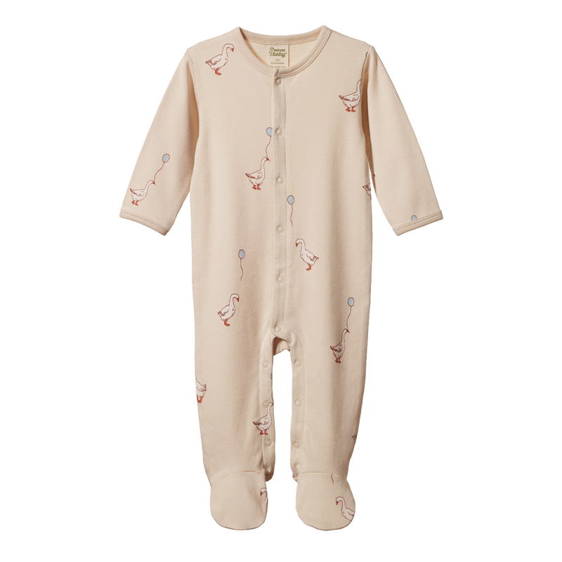 Nature Baby Stretch & Grow suit in Goose lullaby print