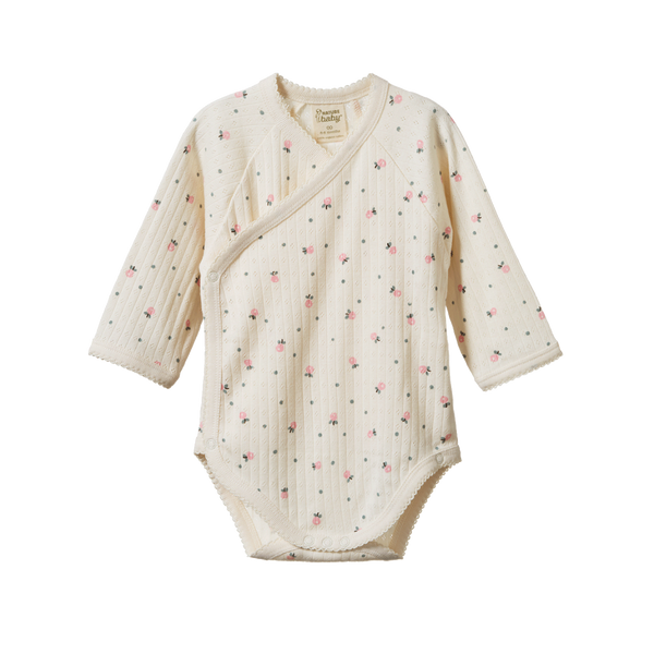 Nature Baby Pointelle Kimono Bodysuit in Posey blossom print