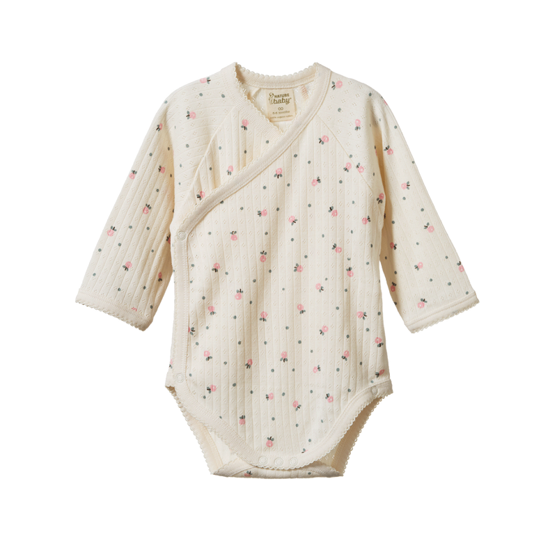 Nature Baby Pointelle Kimono Bodysuit in Posey blossom print