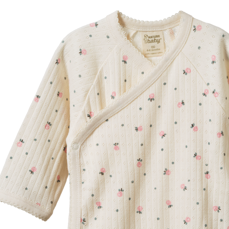 Nature Baby Pointelle Kimono Bodysuit in Posey blossom print