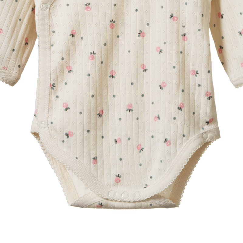 Nature Baby Pointelle Kimono Bodysuit in Posey blossom print