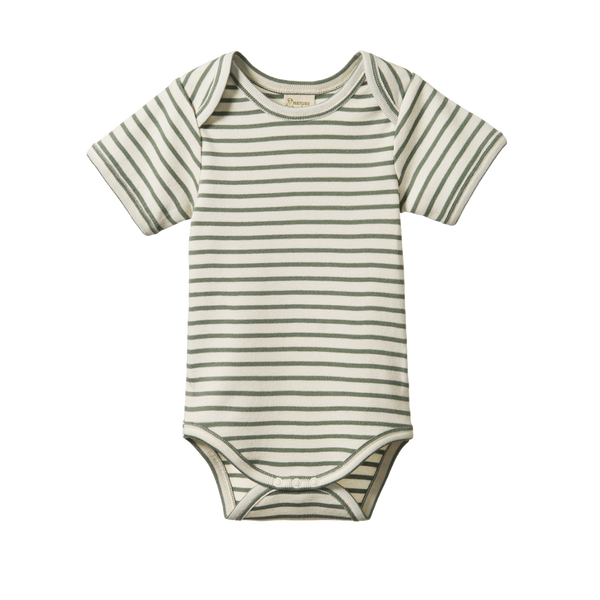 Nature Baby Short Sleeve Bodysuit in Nettle Sailor Stripe print