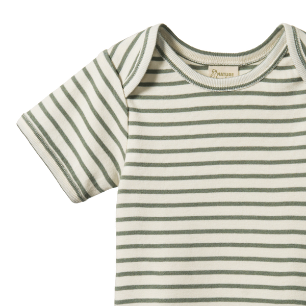 Nature Baby Short Sleeve Bodysuit in Nettle Sailor Stripe print