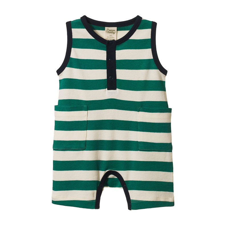 Nature Baby Camper suit in peppermint/navy stripe