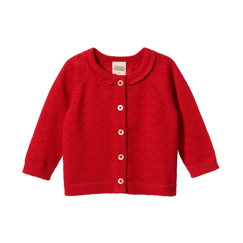 Nature baby Piper cardigan in Raspberry Red Pointelle