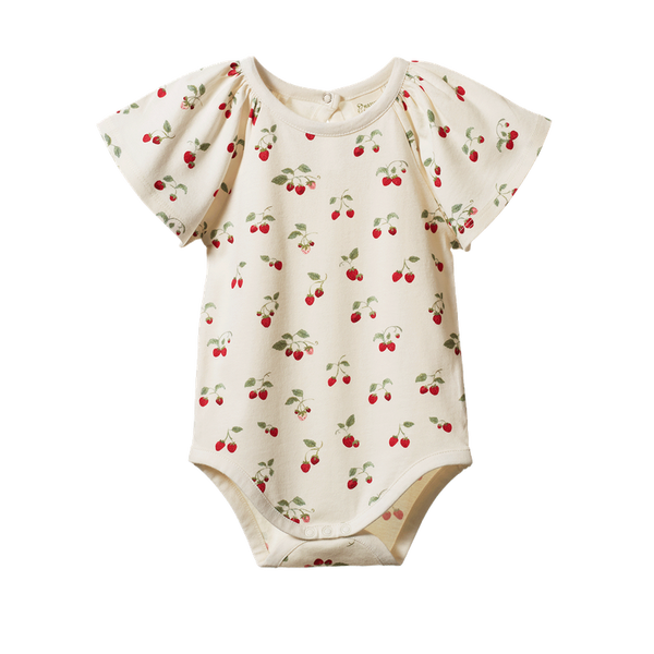 Nature Baby Faye bodysuit in strawberry blush print