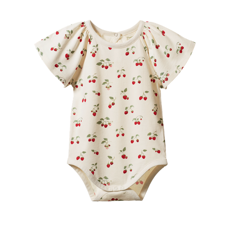 Nature Baby Faye bodysuit in strawberry blush print
