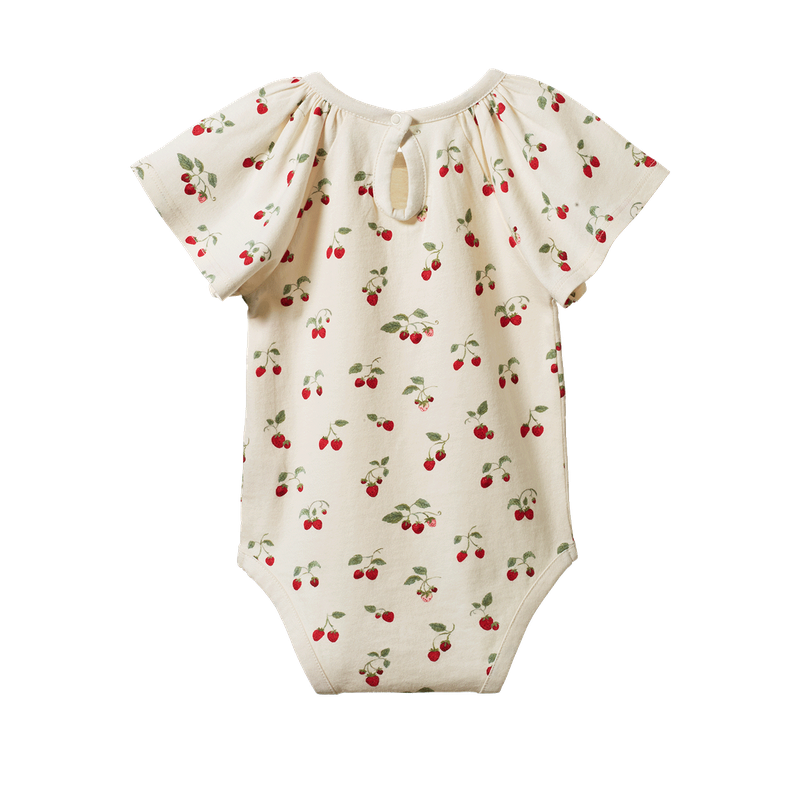 Nature Baby Faye bodysuit in strawberry blush print