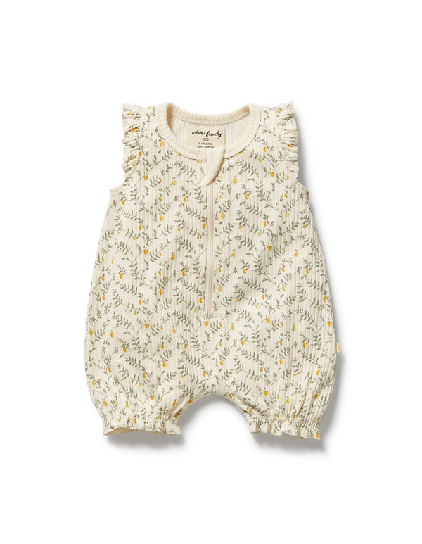 Wilson & Frenchy Lemon Leaf Organic Ruffle Zipsuit