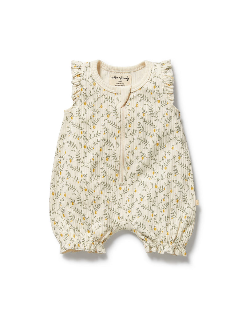 Wilson & Frenchy Lemon Leaf Organic Ruffle Zipsuit