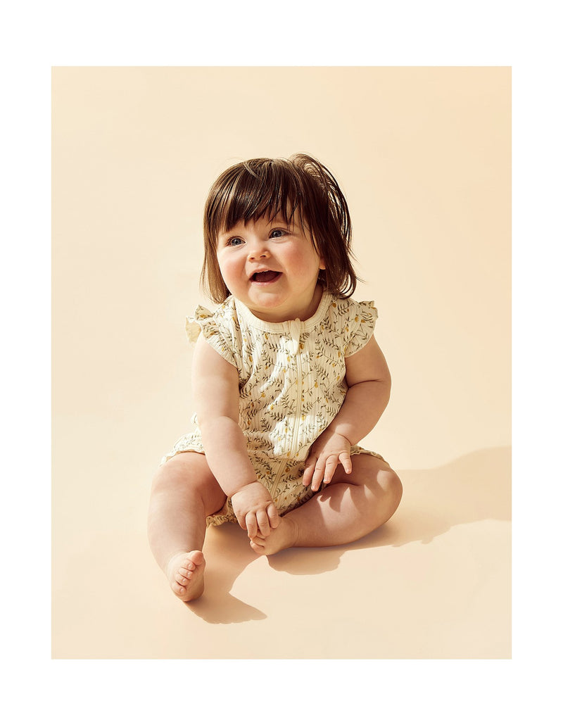 Wilson & Frenchy Lemon Leaf Organic Ruffle Zipsuit