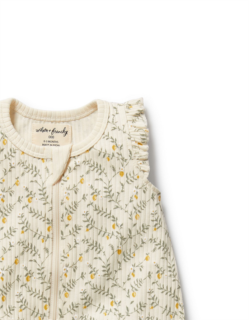 Wilson & Frenchy Lemon Leaf Organic Ruffle Zipsuit