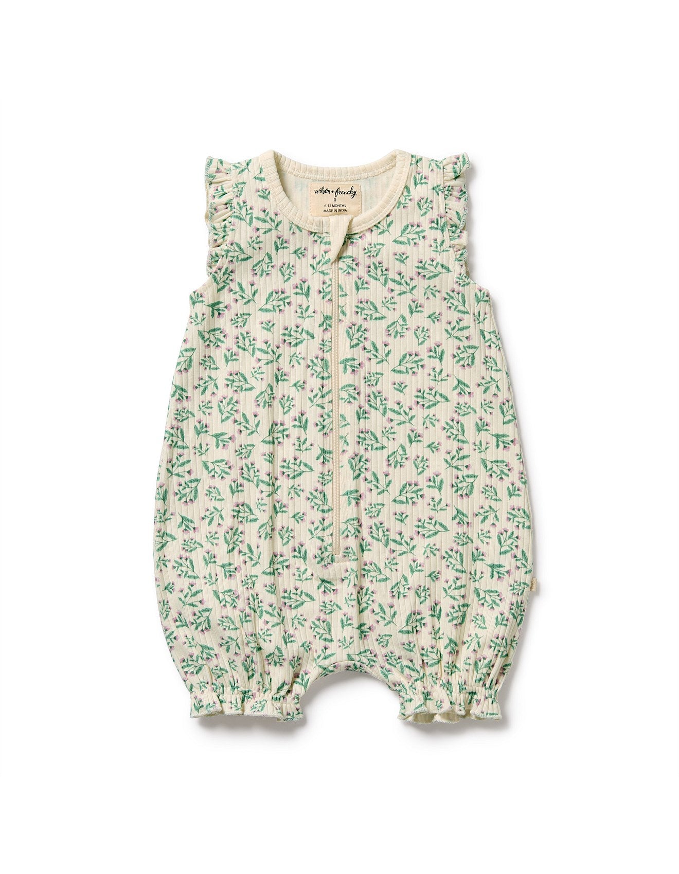 Wilson & Frenchy Periwinkle Organic Ruffle Zipsuit