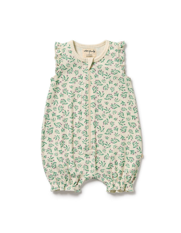 Wilson & Frenchy Periwinkle Organic Ruffle Zipsuit