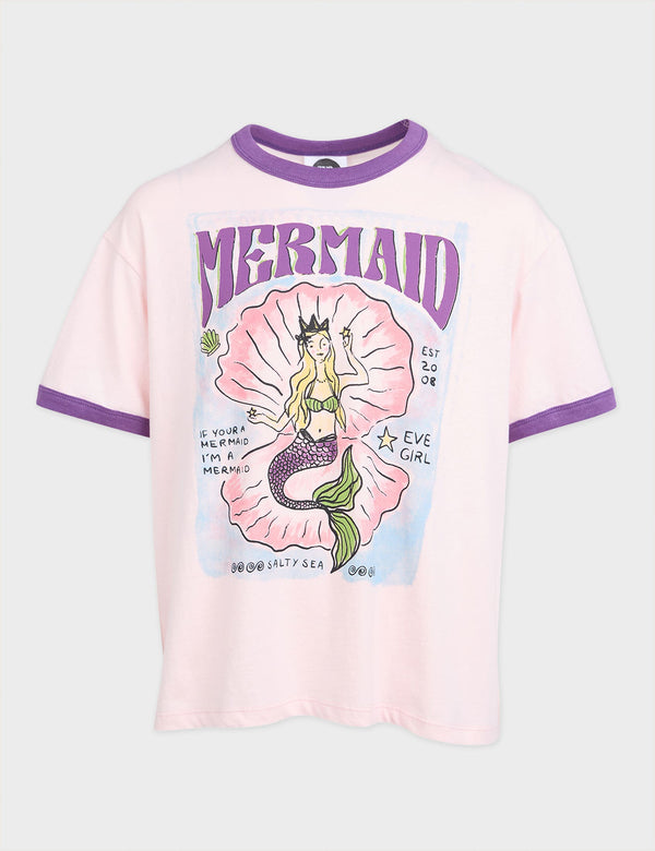 Eve Girl Mermaid Ringer Tee in Pale Pink