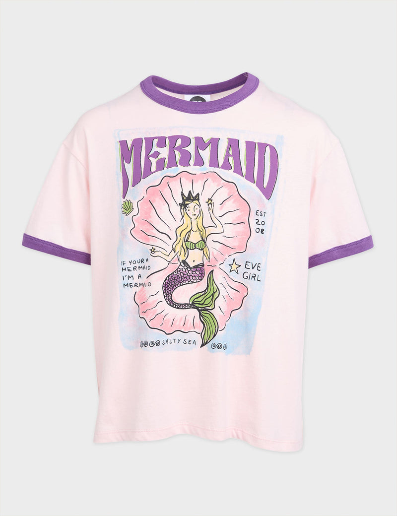 Eve Girl Mermaid Ringer Tee in Pale Pink