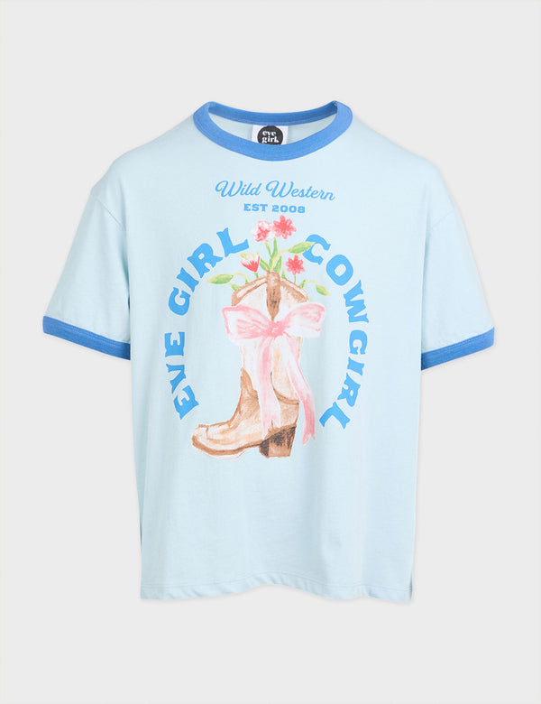 Eve Girl Rodeo Ringer Tee in Light Blue