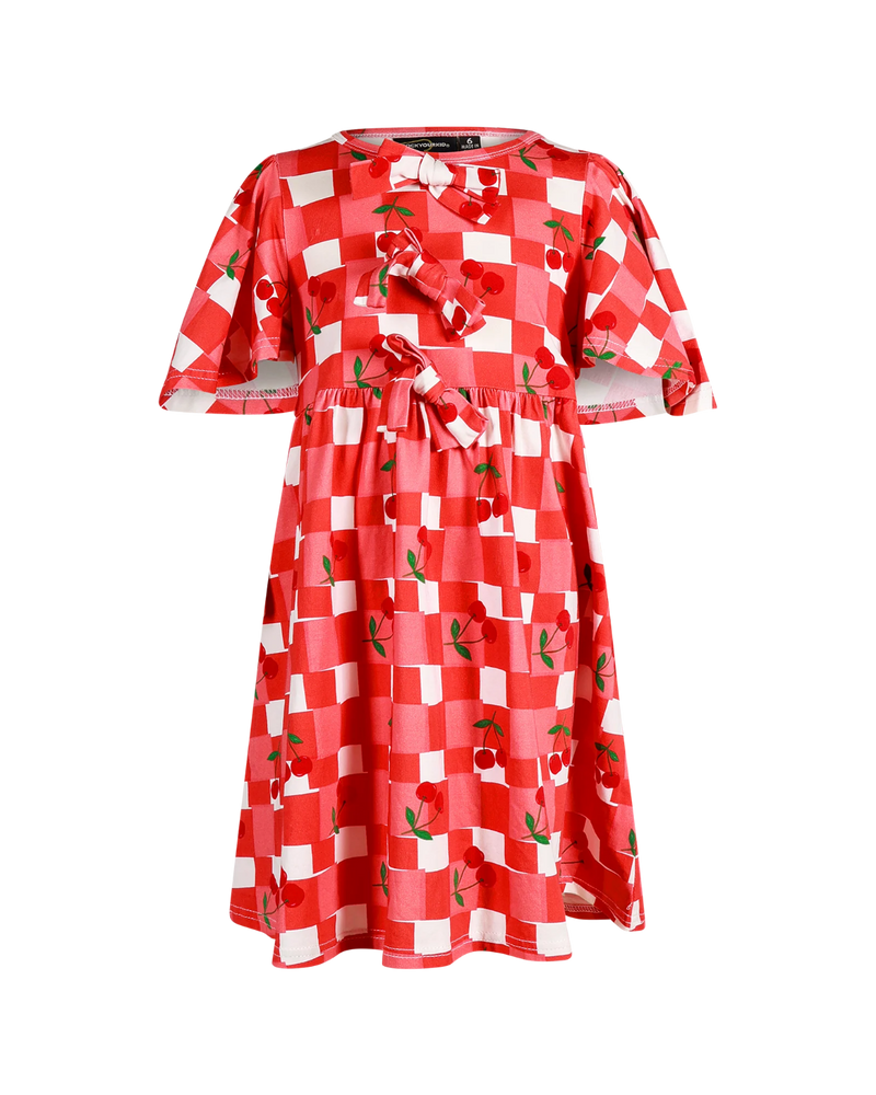 Rock your baby cherry check short sleeve Bowie dress in red