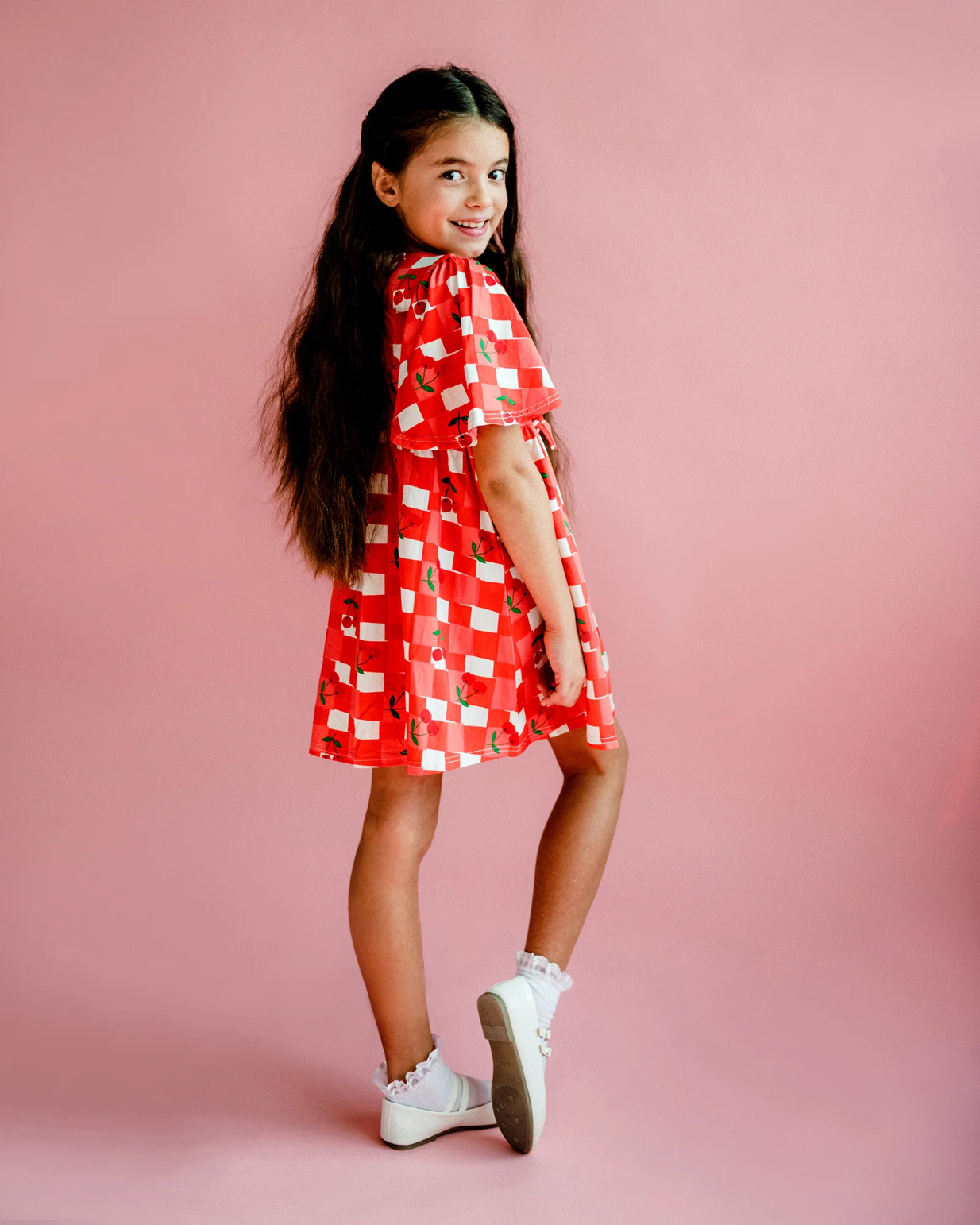 Rock your baby cherry check short sleeve Bowie dress in red