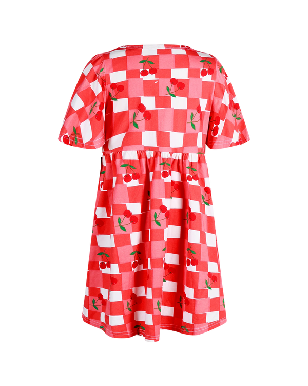 Rock your baby cherry check short sleeve Bowie dress in red