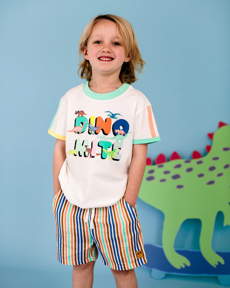 Rock Your Baby Dino Mite retro ringer tee in Cream