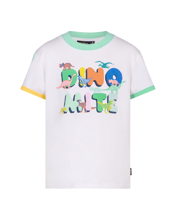 Rock Your Baby Dino Mite retro ringer tee in Cream
